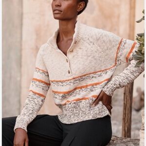 Garnet Hill Organic Cotton Slub Knit Collar Sweater Cream Size Large